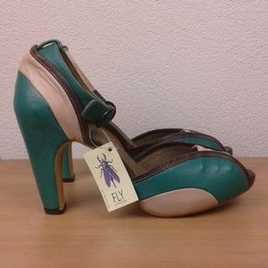 Fly London l 9.5US Fly Girl Retro 40s Leather Peeptoe Platform Pinup Swing Heels